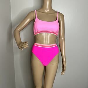 Cupshe Hot Pink Scoop Bralette High Rise Bikini